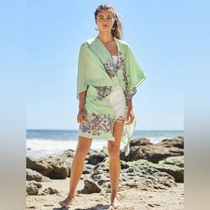 B061 Ces Femme Women’s 3/4 Sleeve Multi Print Open Front Kimono